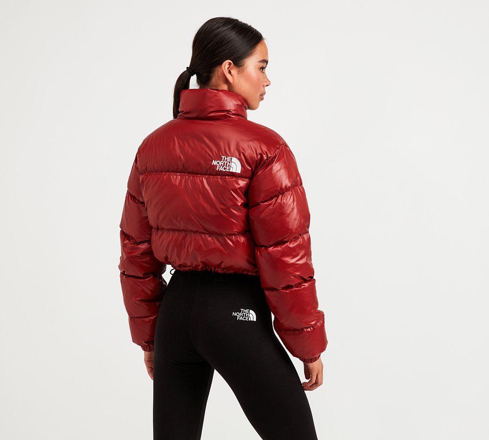 The North Face Womens Nuptse Cropped Jacket Brick House Red Footasylum
