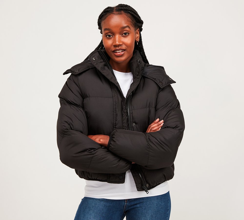 Brave Soul Womens Oversized Cropped Puffer Jacket, Black