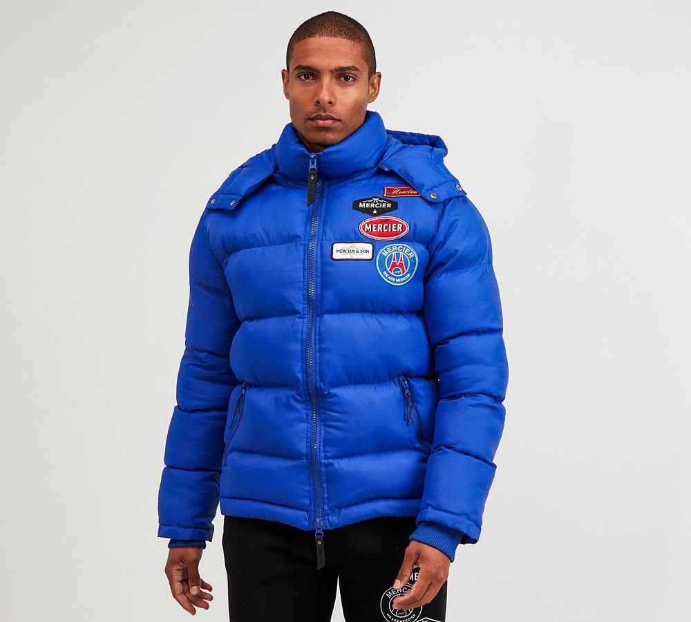 cobalt blue puffer jacket
