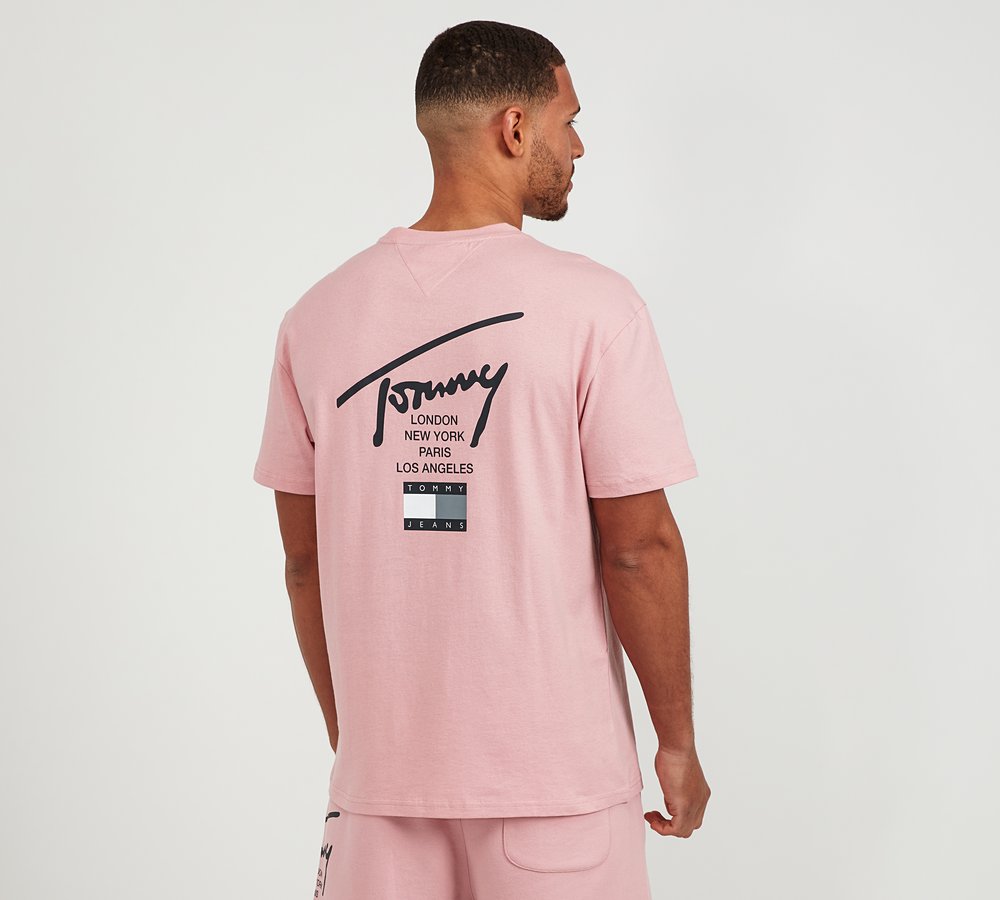 Tommy Jeans Signature Footasylum | Essential | Pink Broadway T-Shirt