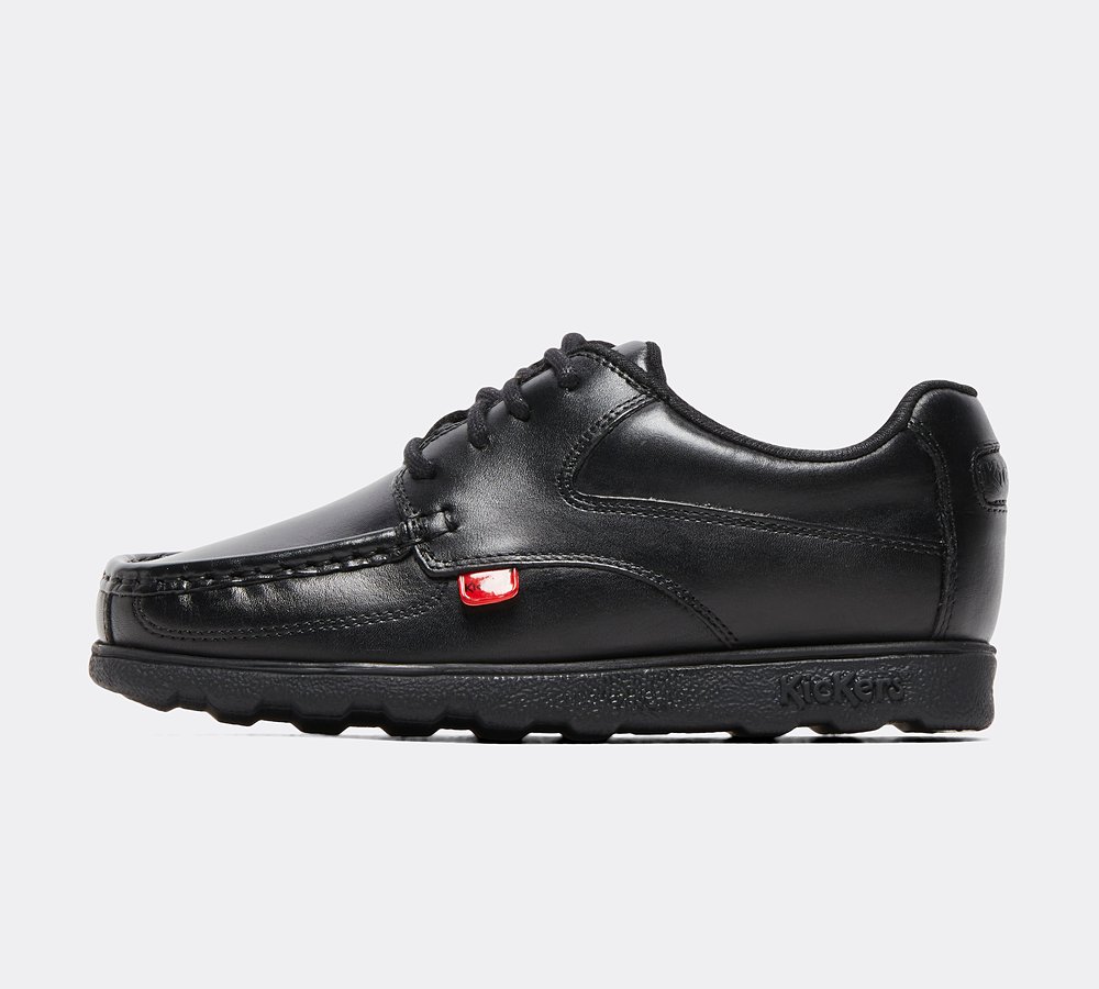 Kickers Infant Fragma Lace 4 Eyelet Leather Shoe Black Footasylum