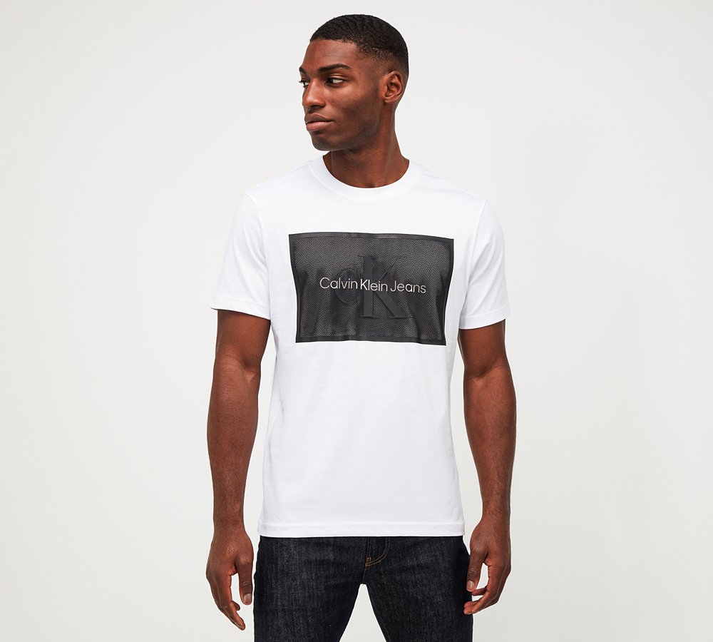 Calvin Klein Jeans Mono Logo Mesh Box T Shirt Bright White Footasylum