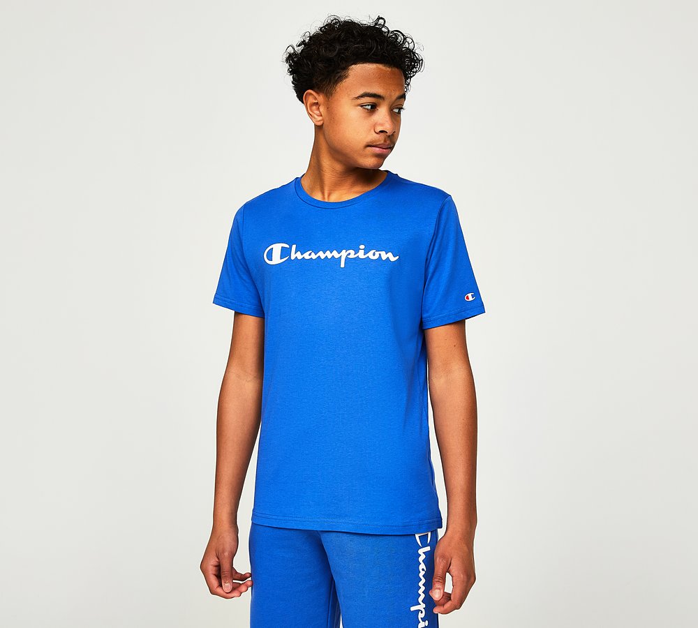 Champion Junior Large Logo T Shirt Dazzling Blue Footasylum