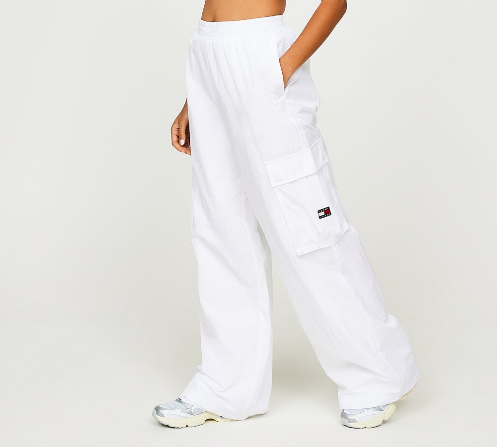 Tommy Jeans Womens Claire High Rise Wide Leg Cargo Jogger, White