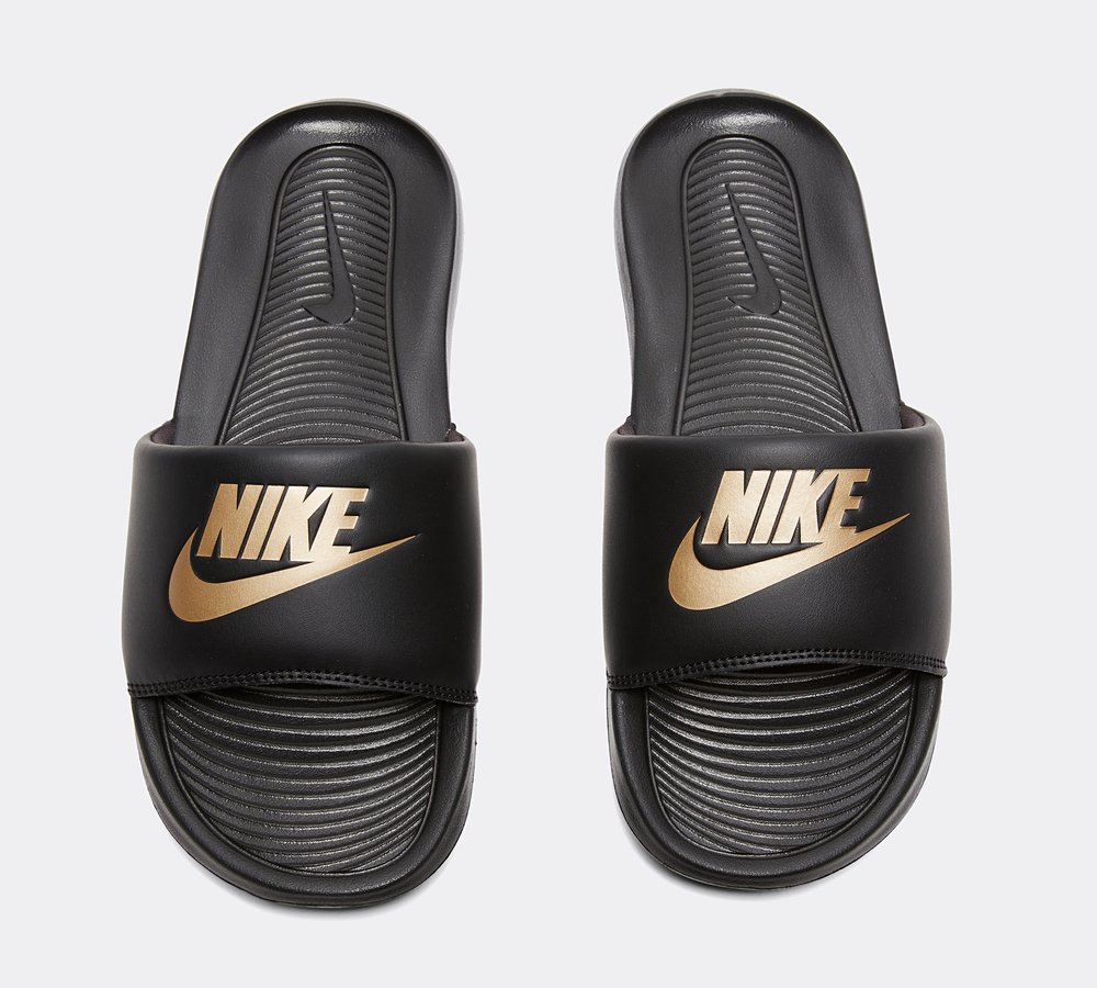 Nike Victori One Slide Black Metallic Gold Footasylum