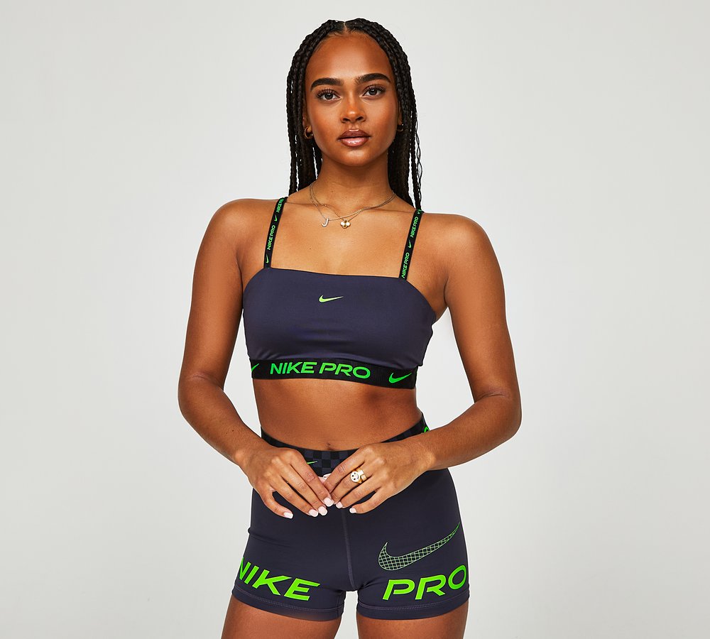 Nike Womens Indy GRX Bandeau Bra Top, Grid Iron / Green Strike