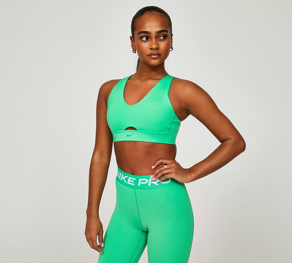 Nike Womens Indy Plunge Cut Out Bra Top, Spring Green