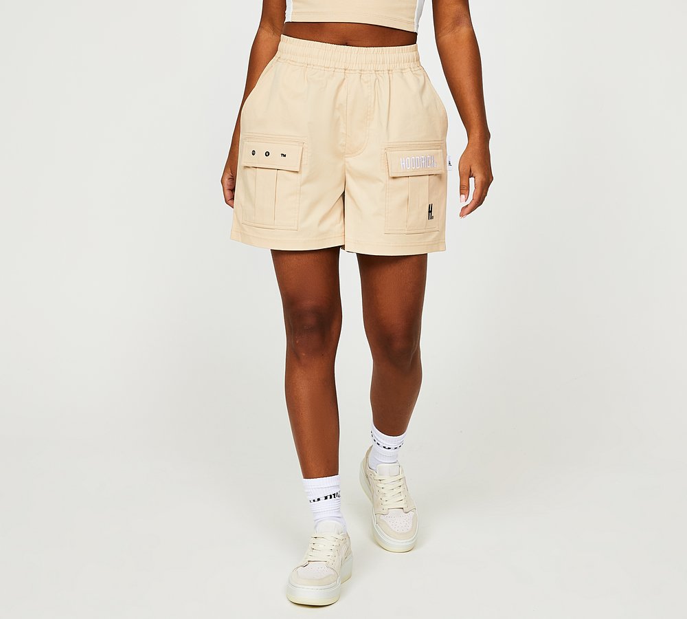 Beige cargo shorts womens sale