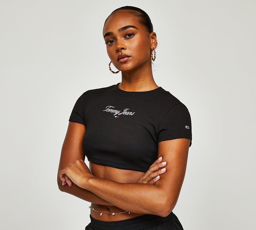 Cropped Essential T-Shirt | Jeans Black Footasylum Ultra | Womens Fit Tommy