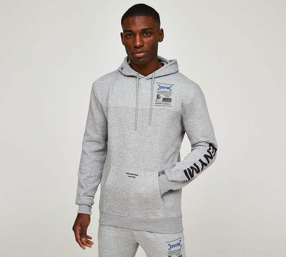 ENYMI Stacked Logo Hoodie Grey Marl Footasylum