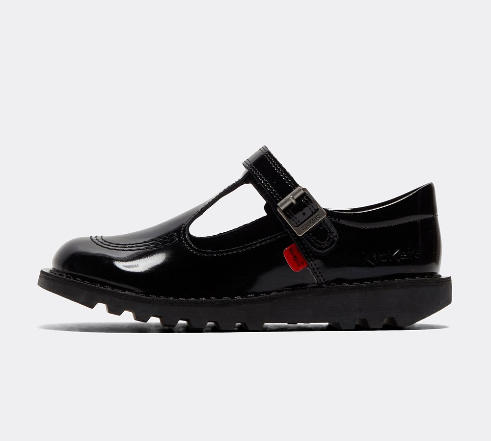 Kickers Infant Kick T Patent School Shoe Black, Kids size: 2, FootAsylum