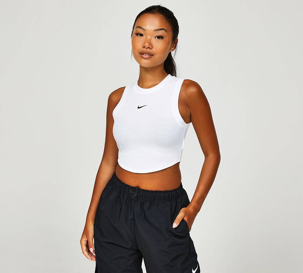 Nike Womens Essential Rib Crop Tank Top, White / Black