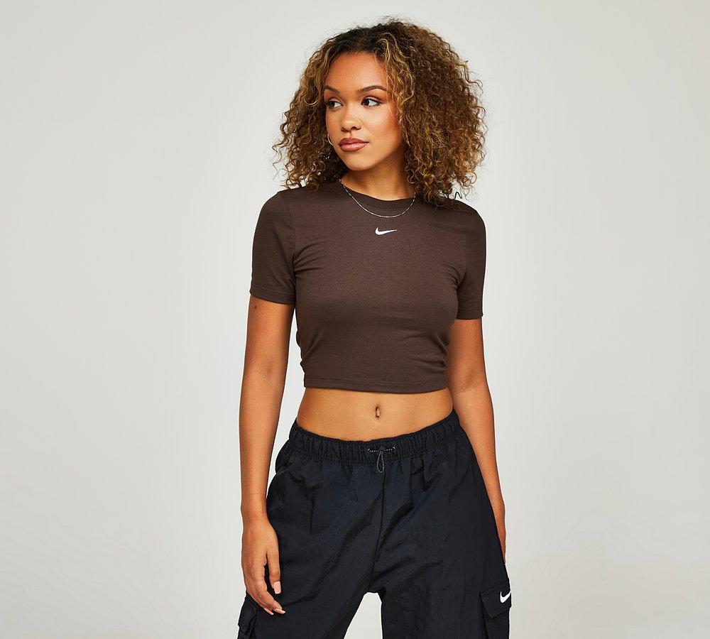 Nike Womens Essential Slim Crop T-Shirt, Baroque Brown / White