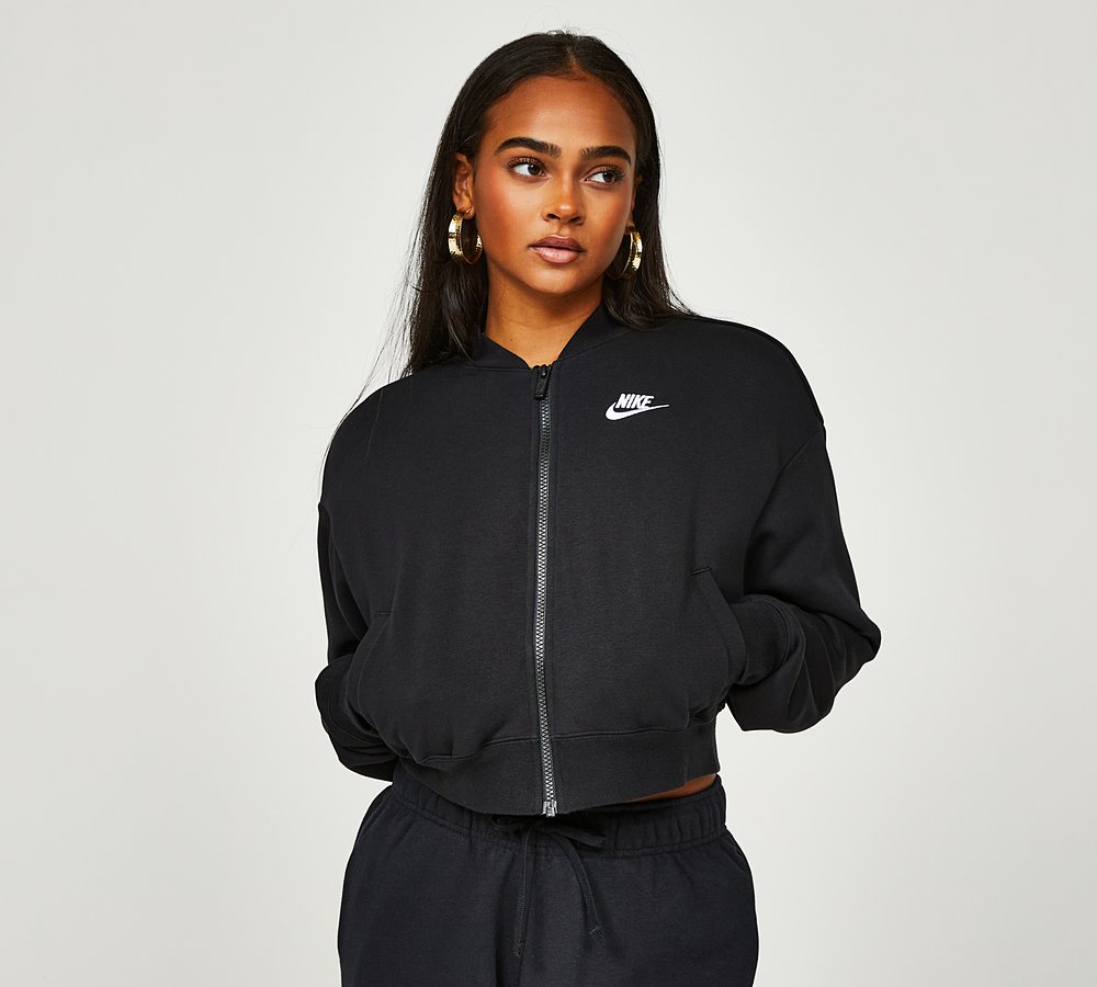 Nike Womens Club Fleece Oversized Crop Bomber Jacket