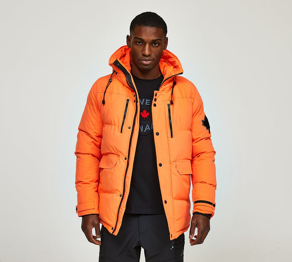 Green and orange puffer jacket sale