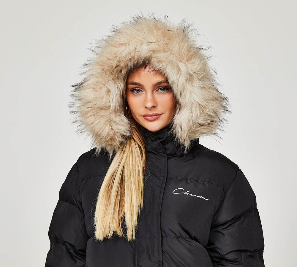 Womens Fur Hooded Puffer Jacket