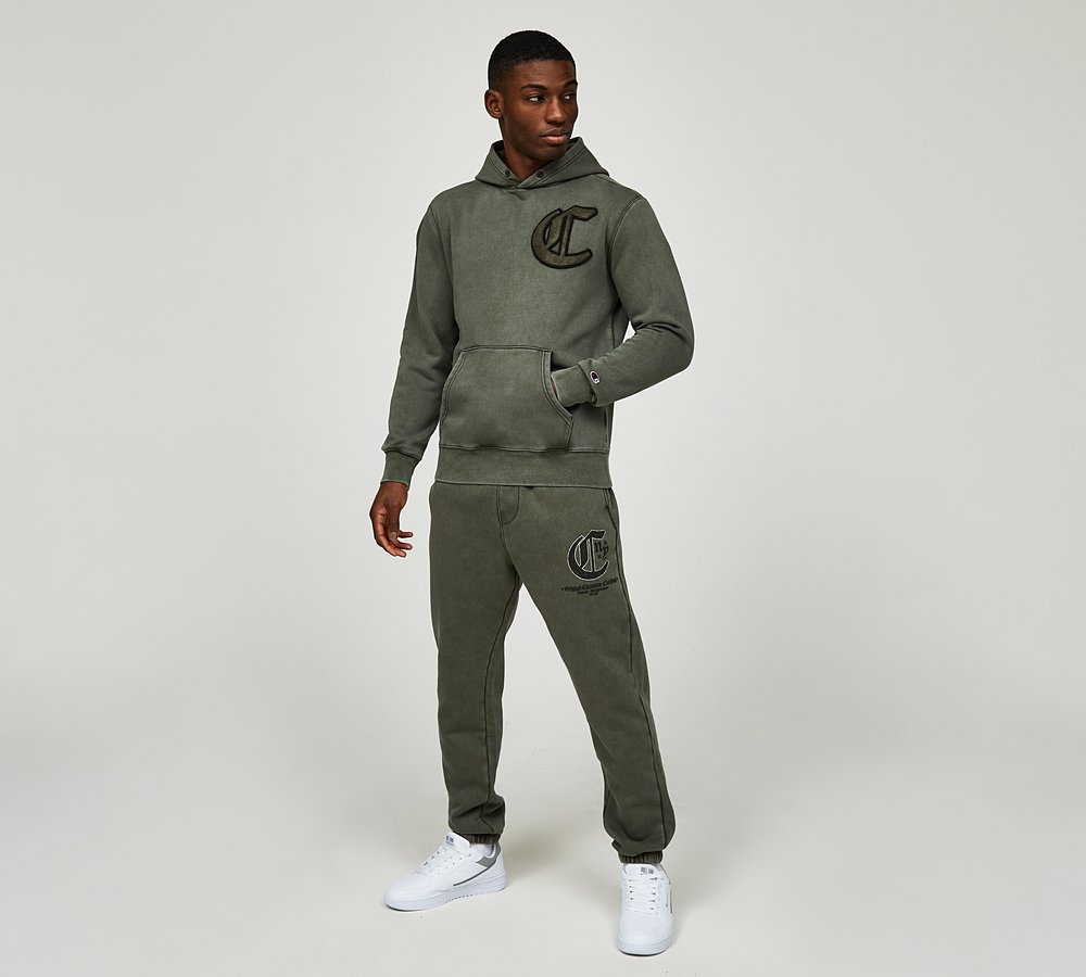 Champion Garment Wash Overhead Hoodie Khaki Footasylum