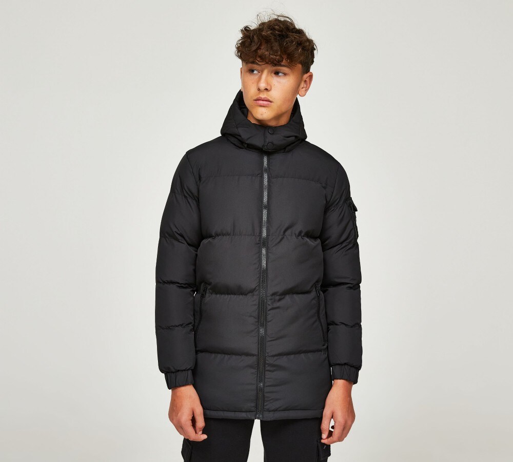 Brave Soul Junior Longline Zip Puffer Jacket Black Footasylum