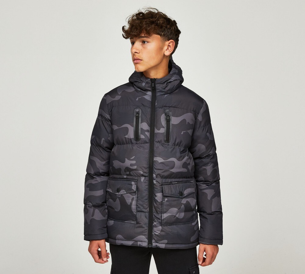 Brave Soul Junior Camo Puffer Parka Jacket Camo Footasylum