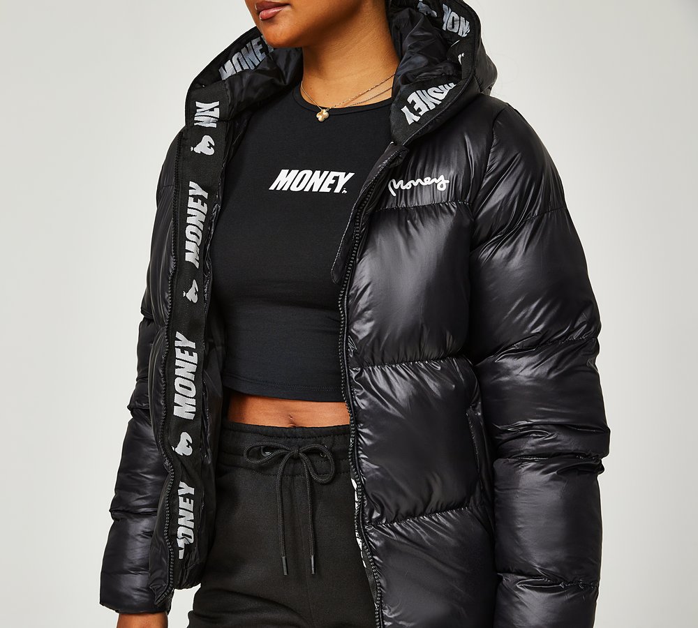 Money Clothing Womens Logo Trim Puffer Jacket Black Footasylum