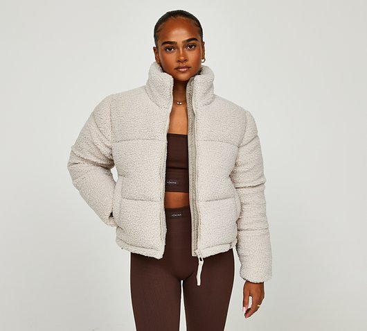 Beige puffer on sale jacket women's