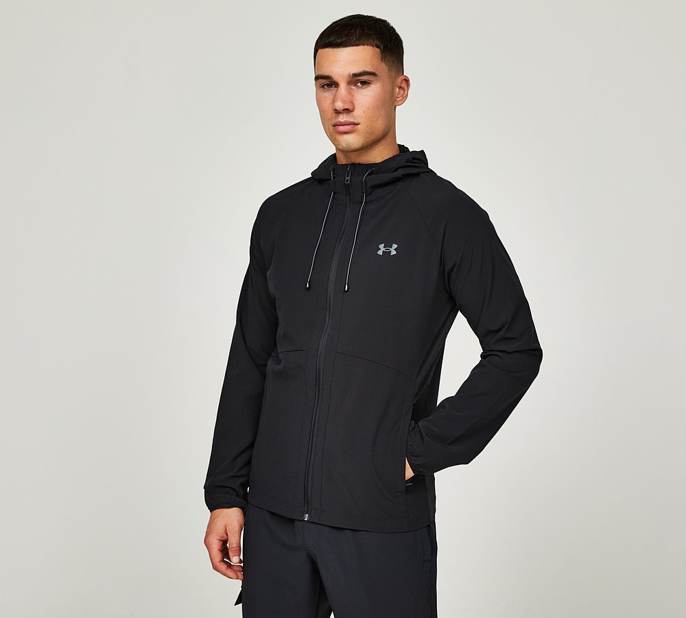 Under Armour Stretch Woven Windbreaker Jacket, Black / Pitch Grey