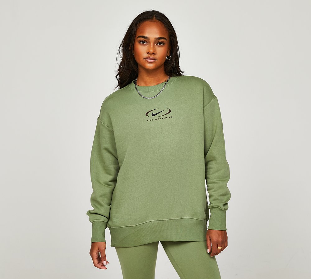 Nike Womens Gel Swoosh Back Print Sweatshirt, Oil Green