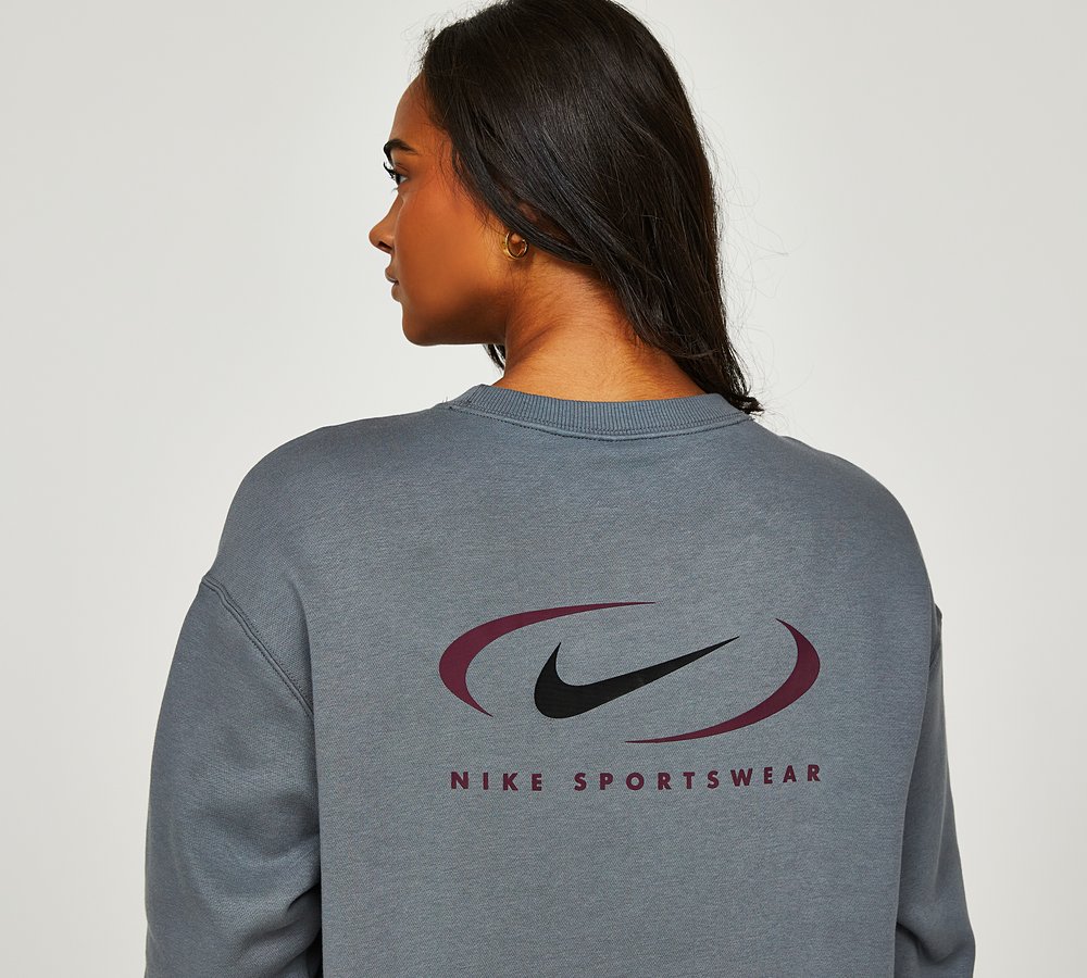 Crew Neck Nike Double Swoosh Hoodie Grey Nike Sportswear Double