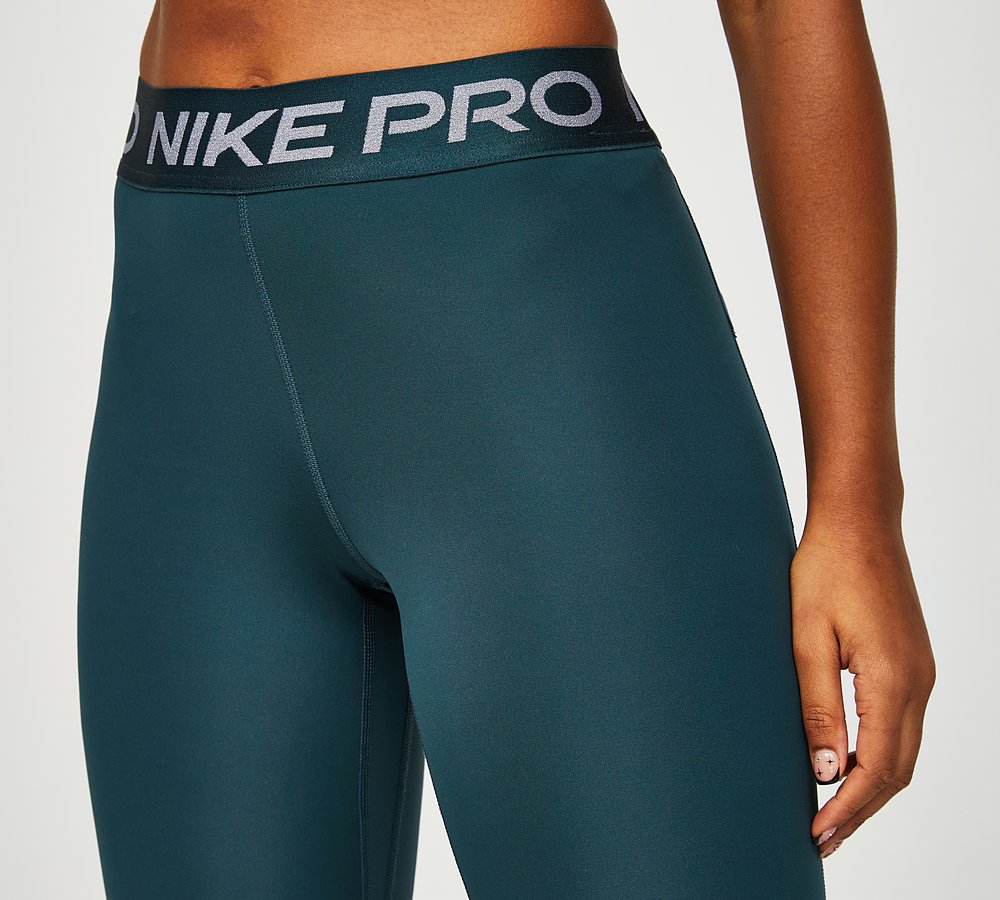 Nike Womens Pro Mid-Rise Legging, Deep Jungle / Metallic Silver