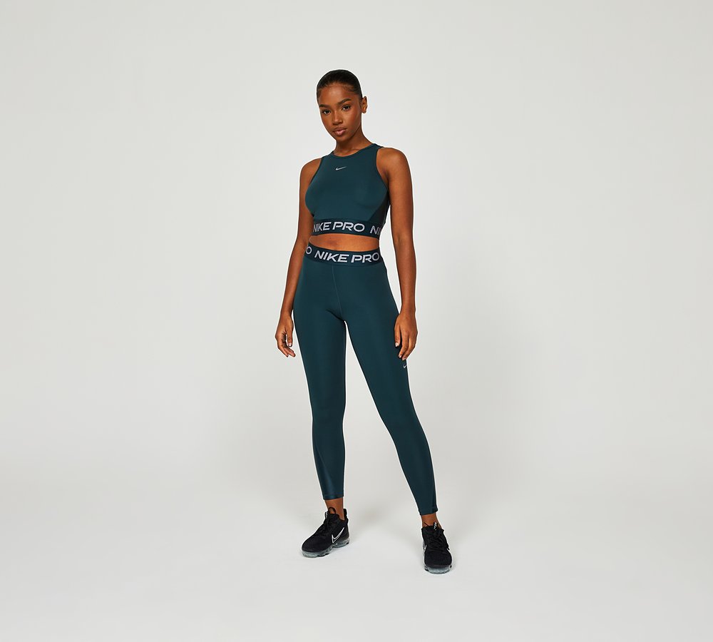 Nike Womens Pro Dri FIT Tank Top Deep Jungle Metallic Silver Footasylum
