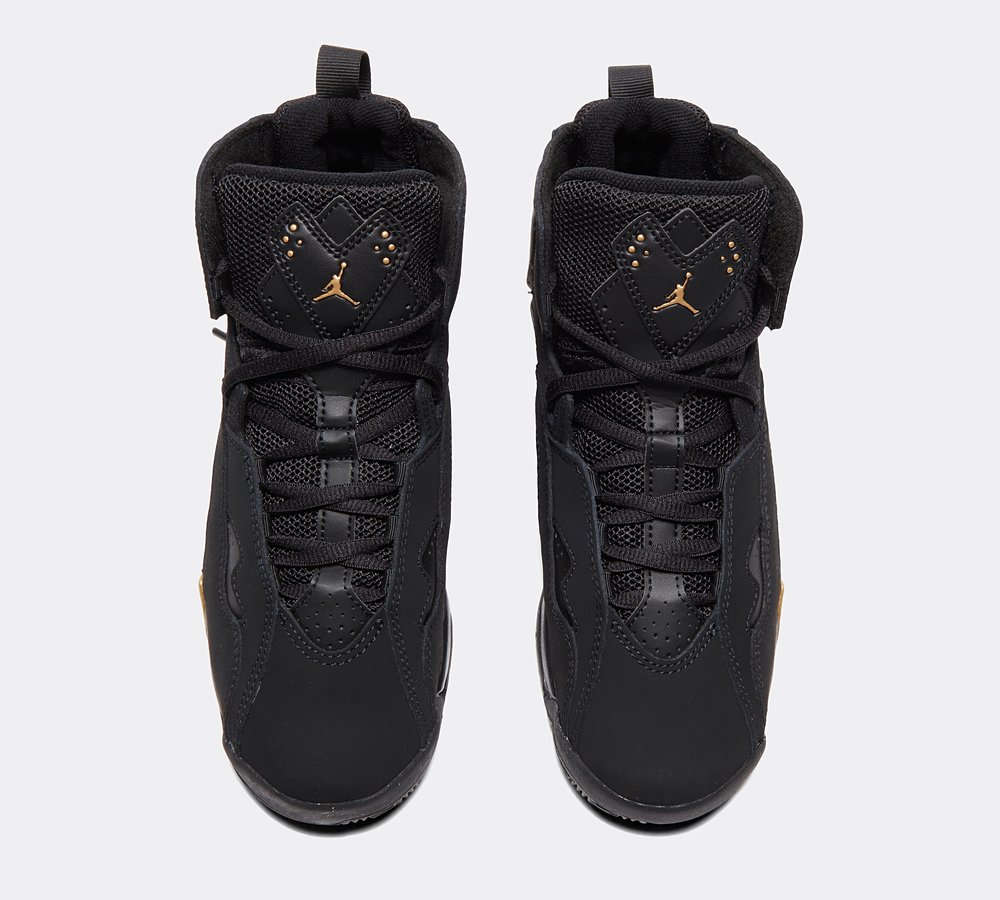 Jordan Junior True Flight Trainer Black White Metallic Gold Footasylum