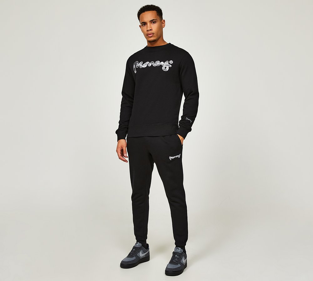 Money Clothing Camo Applique Fleece Jogger Black Grey Yellow