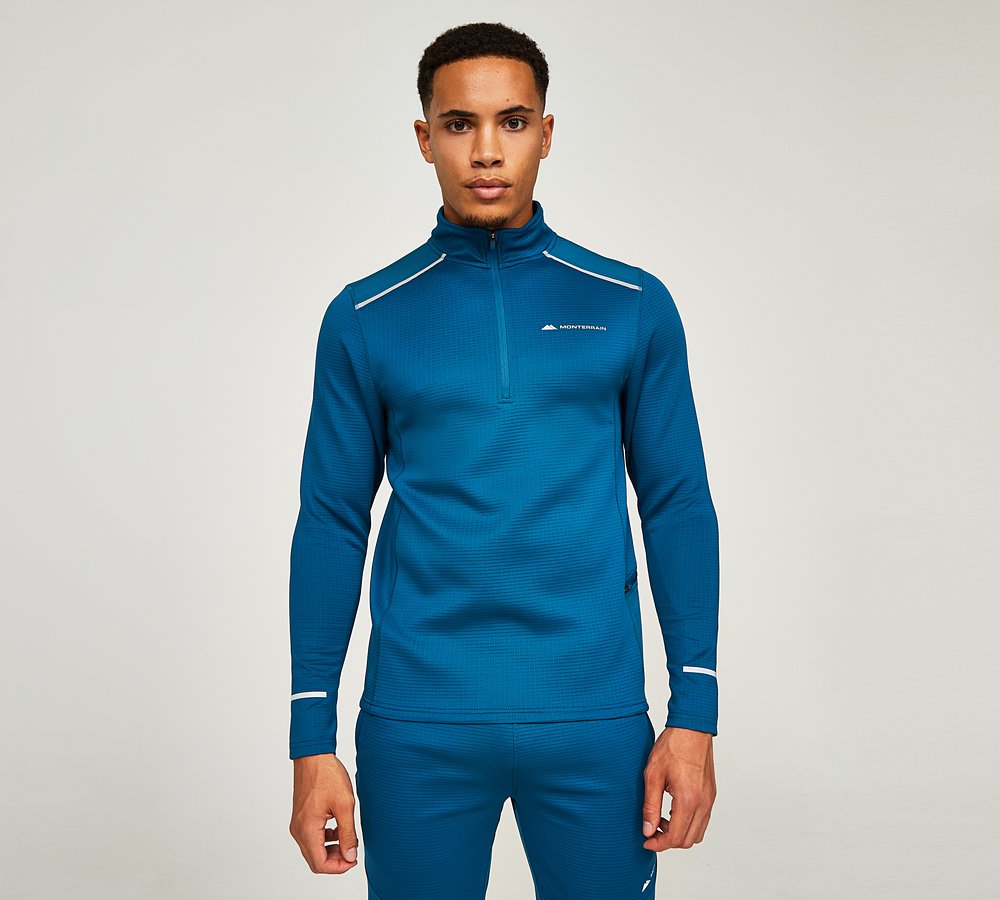Monterrain Vinson Quarter Zip Long Sleeve T-Shirt | Moroccan Blue  