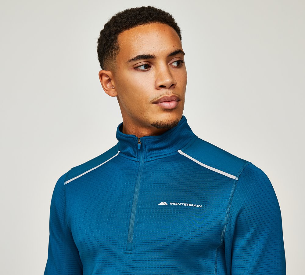 Monterrain Vinson Quarter Zip Long Sleeve T-Shirt | Moroccan Blue  