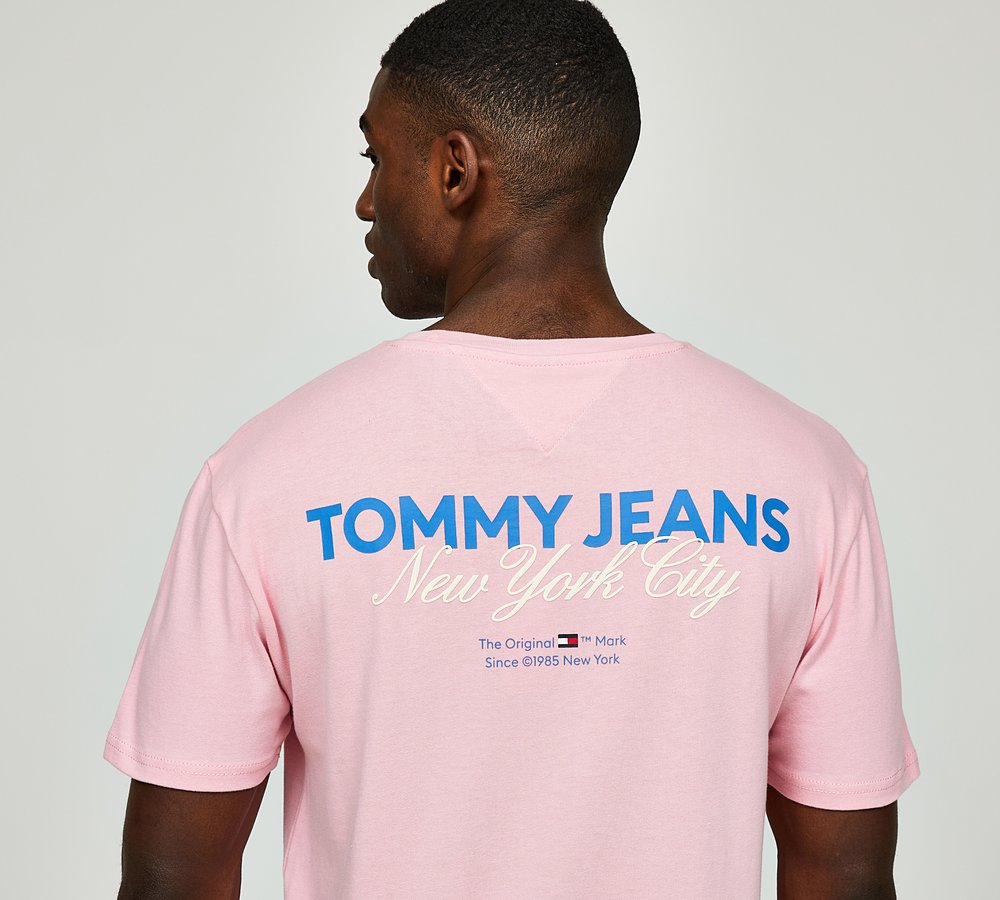 Pink tommy jeans shirt hotsell