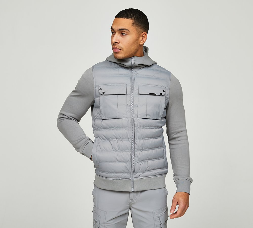 Alessandro Zavetti Soriano Quilted Hybrid Zip Hoodie Sharkskin