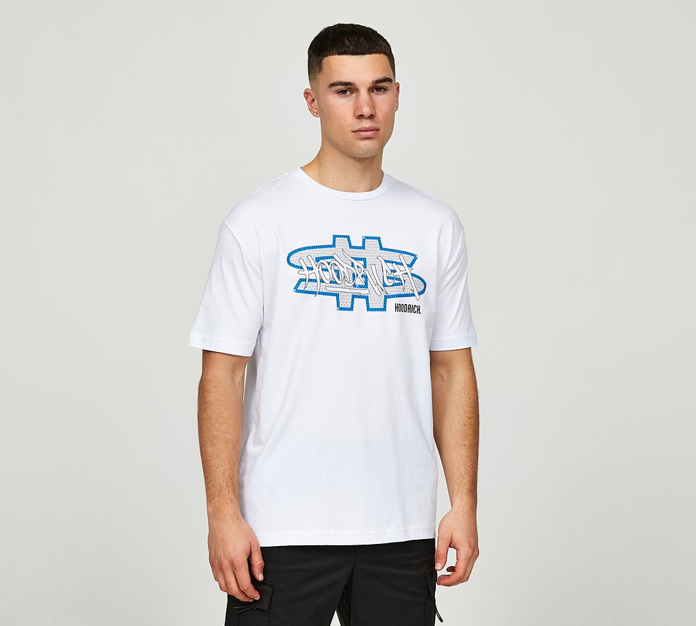 Hoodrich OG Asset T Shirt White Black Deja Vu Blue Footasylum