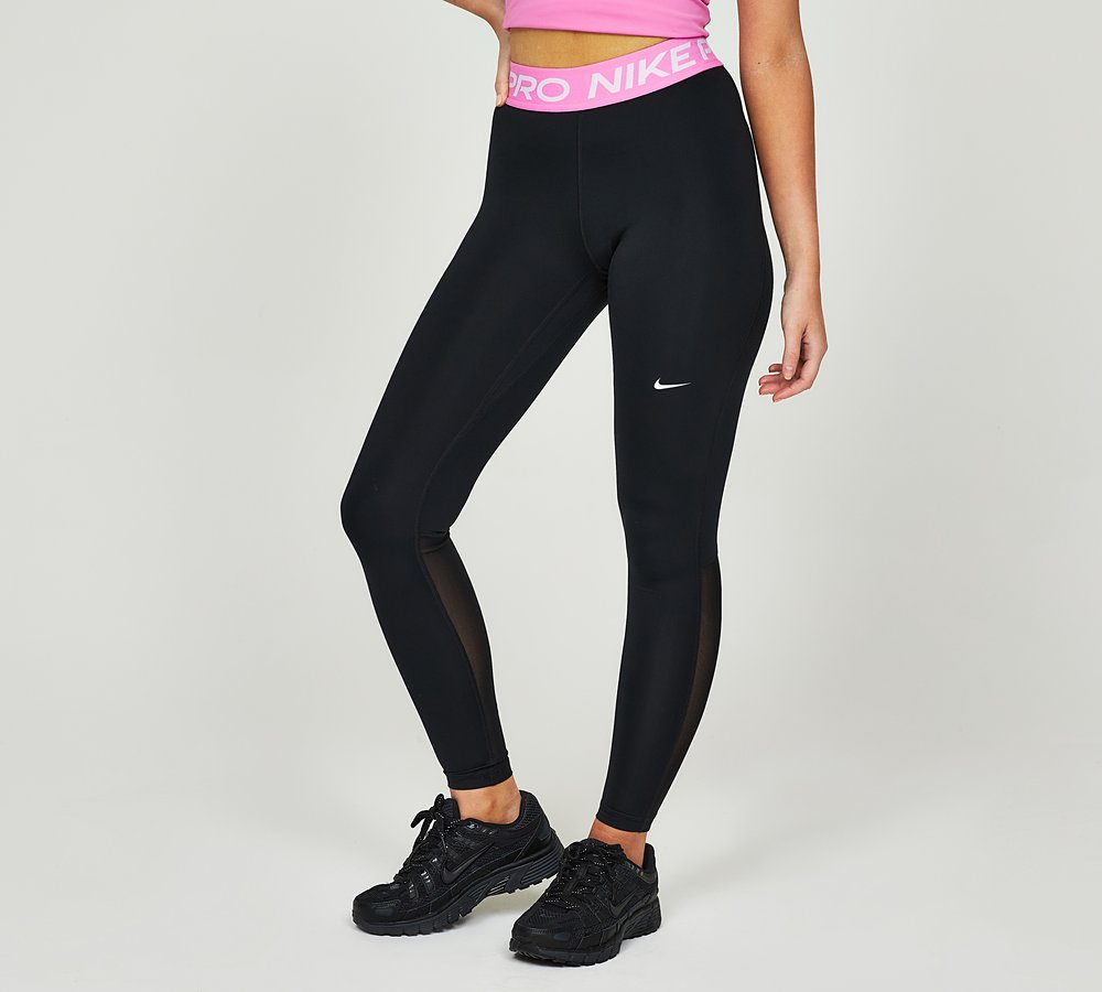 Nike Womens Pro Mid-Rise Legging, Black / Playful Pink / White