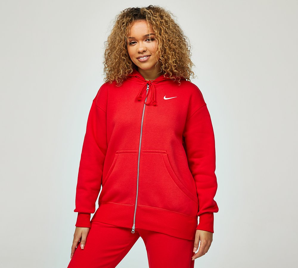 Nike Womens Phoenix Fleece Full Zip Oversized Hoodie University Red Sail Footasylum