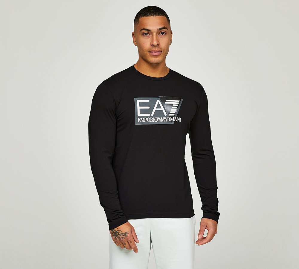 EA7 Train Visibility Long Sleeve T Shirt Black White Footasylum