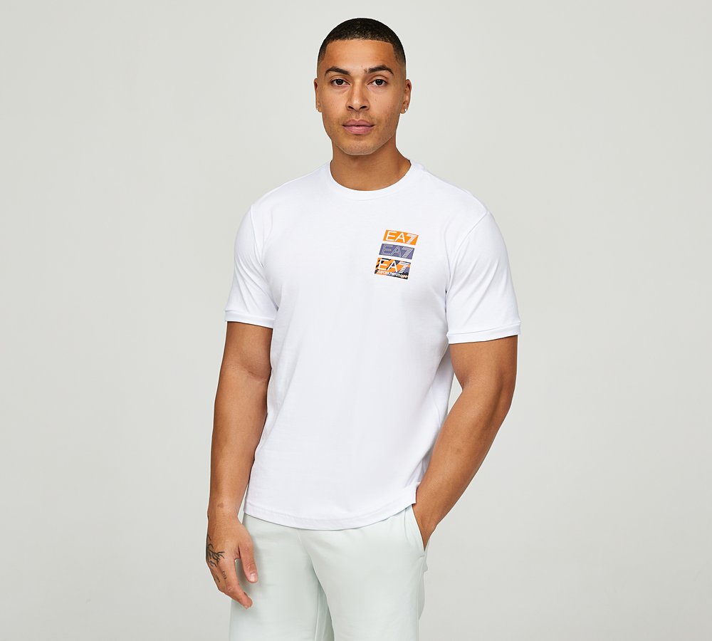 EA7 Train Graphic Series M T Shirt White Orange Footasylum