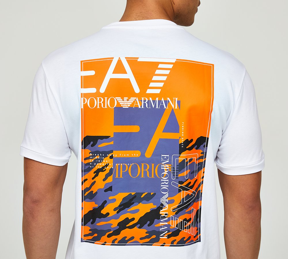 EA7 Train Graphic Series M T Shirt White Orange Footasylum