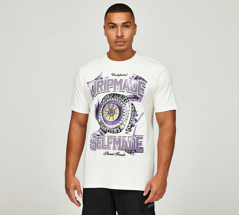 Dripmade Championship Boxy Fit T Shirt Vintage White Footasylum