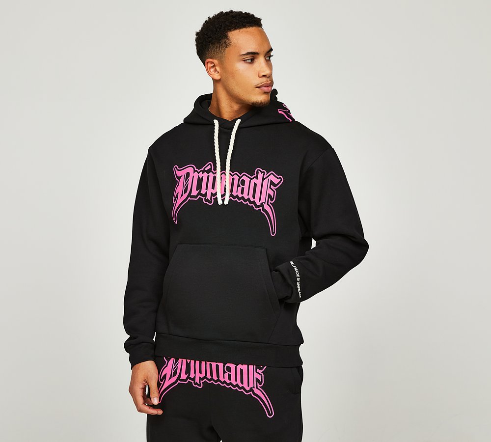 Dripmade Phantom Overhead Hoodie, Jet Black / Pink Glow