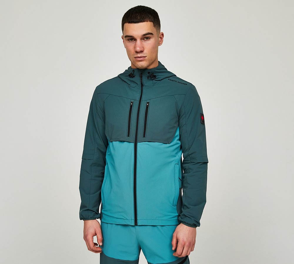 Zavetti Canada Vosso Woven Zip Through Hoodie | Silver Pine / Teal