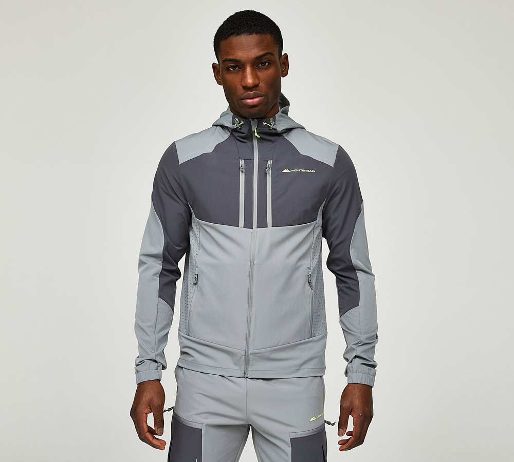 Monterrain Orbit Woven Running Hoodie - Grey - Size L - Grey | MON