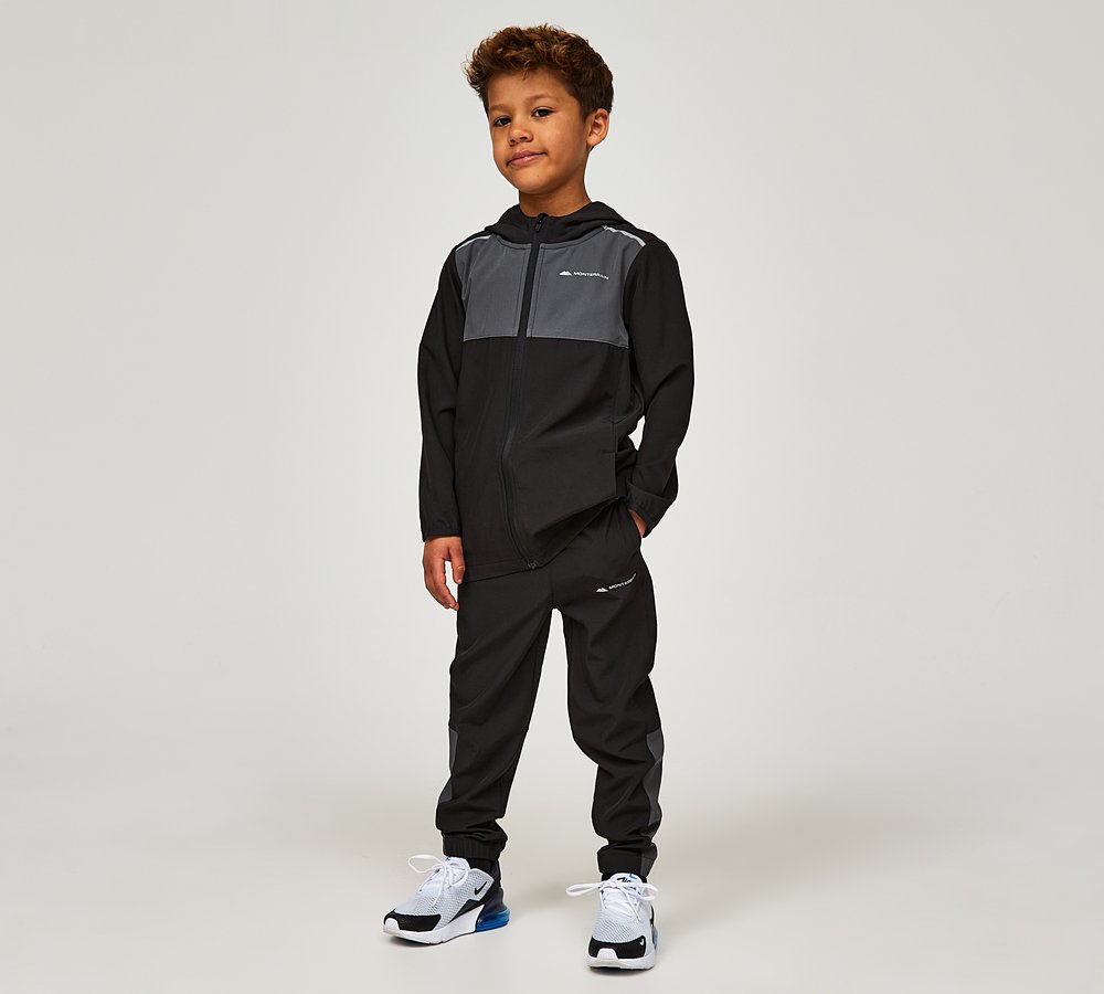 Monterrain Nursery Form Colourblock Full Zip Woven Tracksuit Black, Kids size: 6-7Y, FootAsylum