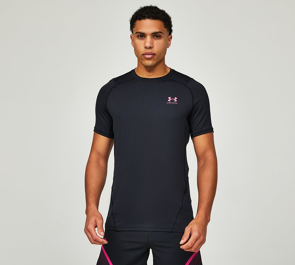 Under Armour HeatGear Fitted Graphic Short Sleeve T Shirt Black Astro Pink Footasylum