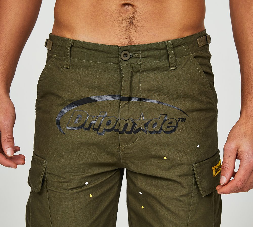 Dripmade Ambush Paint Splatter Cargo Pant Olive Night Dark Green Camo Footasylum