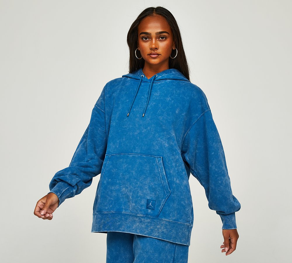 Jordan Womens Flight Washed Fleece Hoodie Industrial Blue